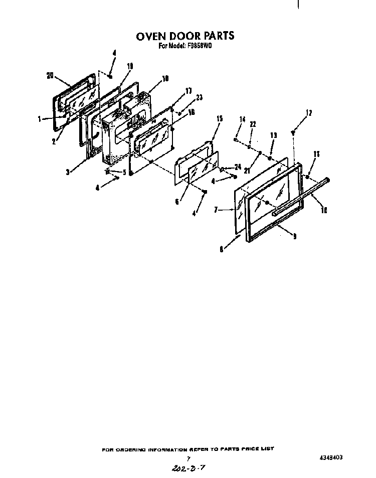 Oven Door Diagram and Parts List for F9858*0  Roper Range