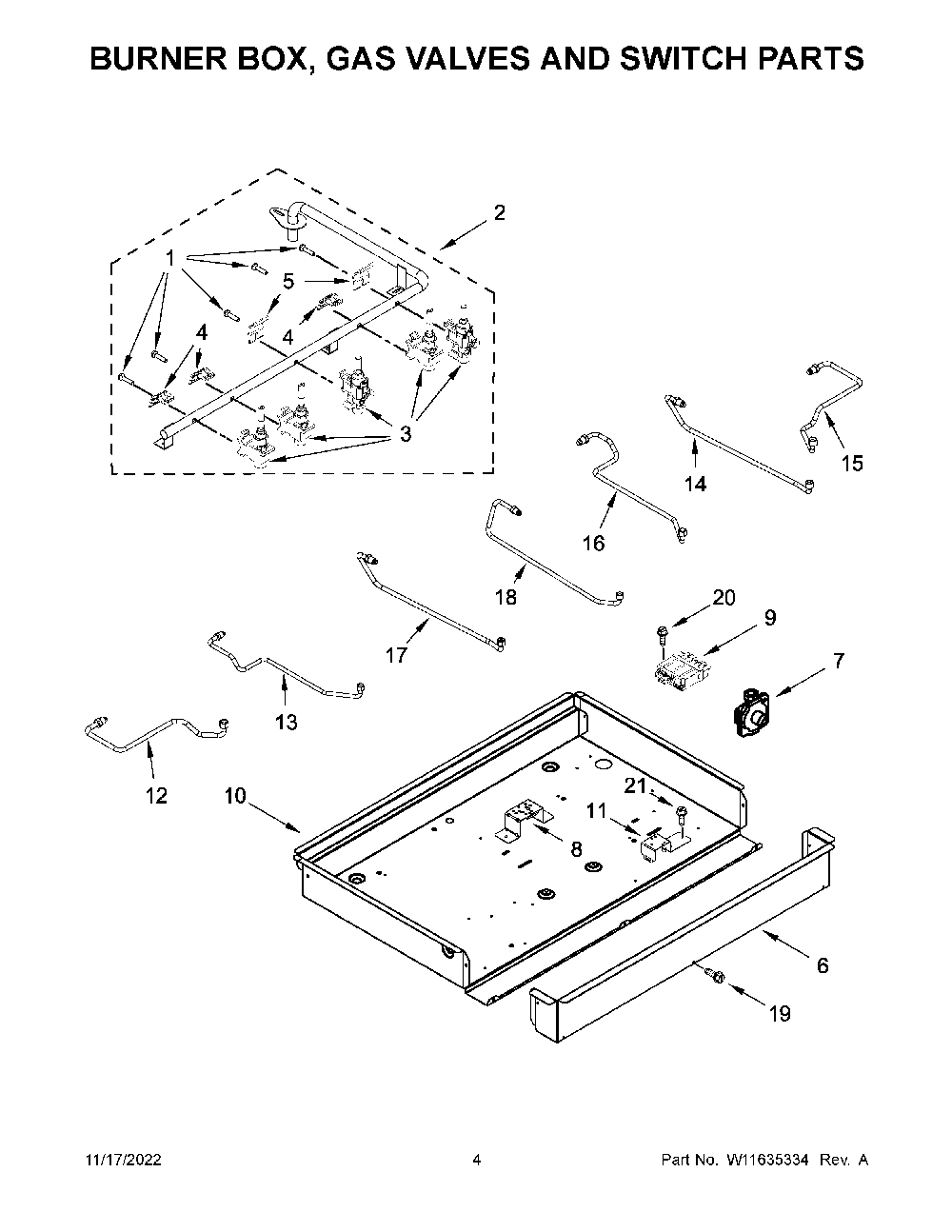 Burner Box, Gas Valves And Switch Parts Diagram and Parts List for KCGS956ESS05  KitchenAid Cooktop