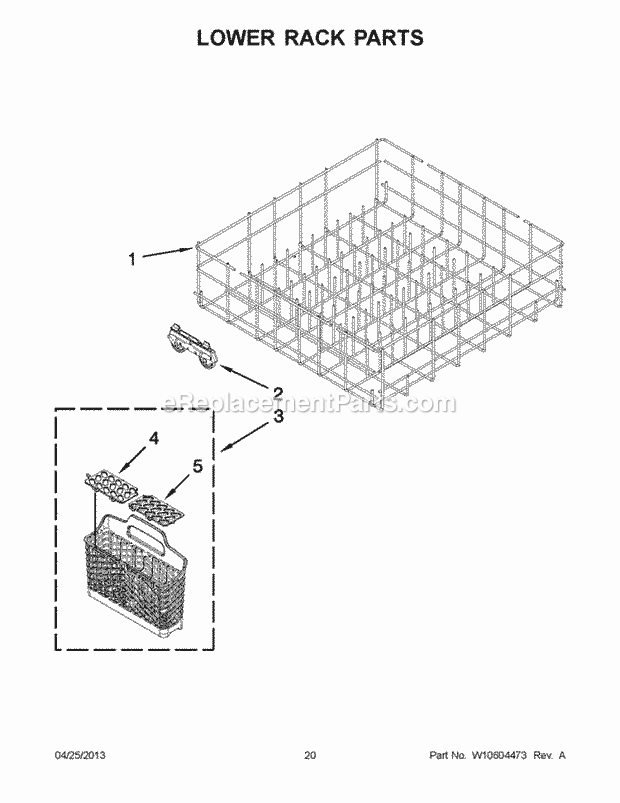 Lower Rack Parts Diagram and Parts List for ADB1400PYD2  Whirlpool Dishwasher
