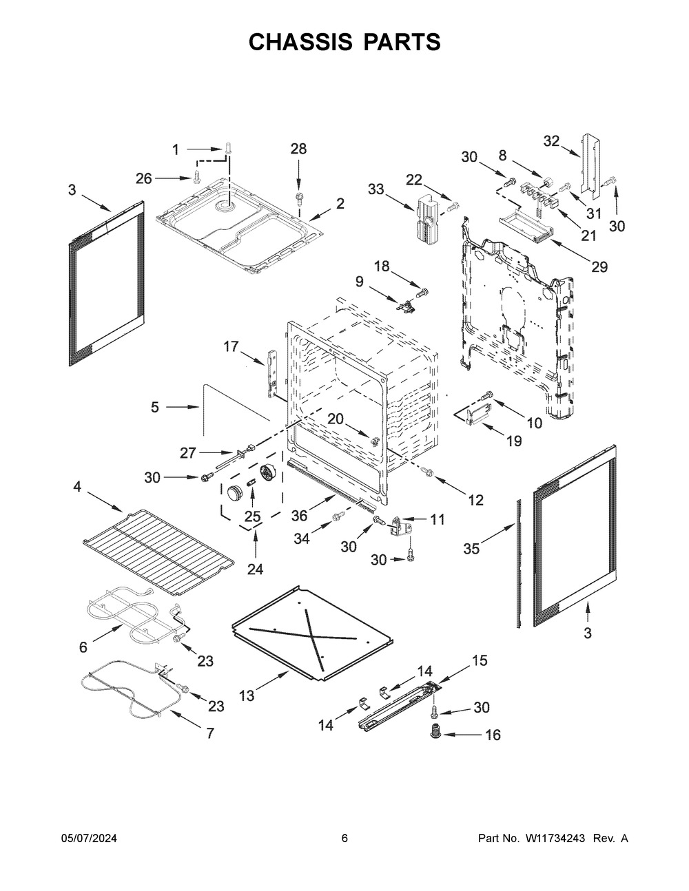 Chassis Parts Diagram and Parts List for WFC150M0JS4  Whirlpool Range