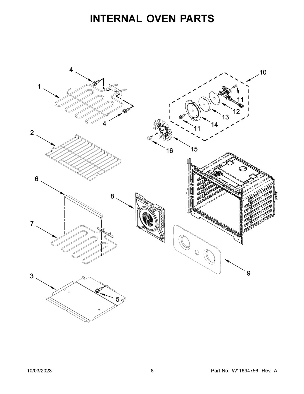 Internal Oven Parts Diagram and Parts List for WOES5930LZ01  Whirlpool Wall Oven