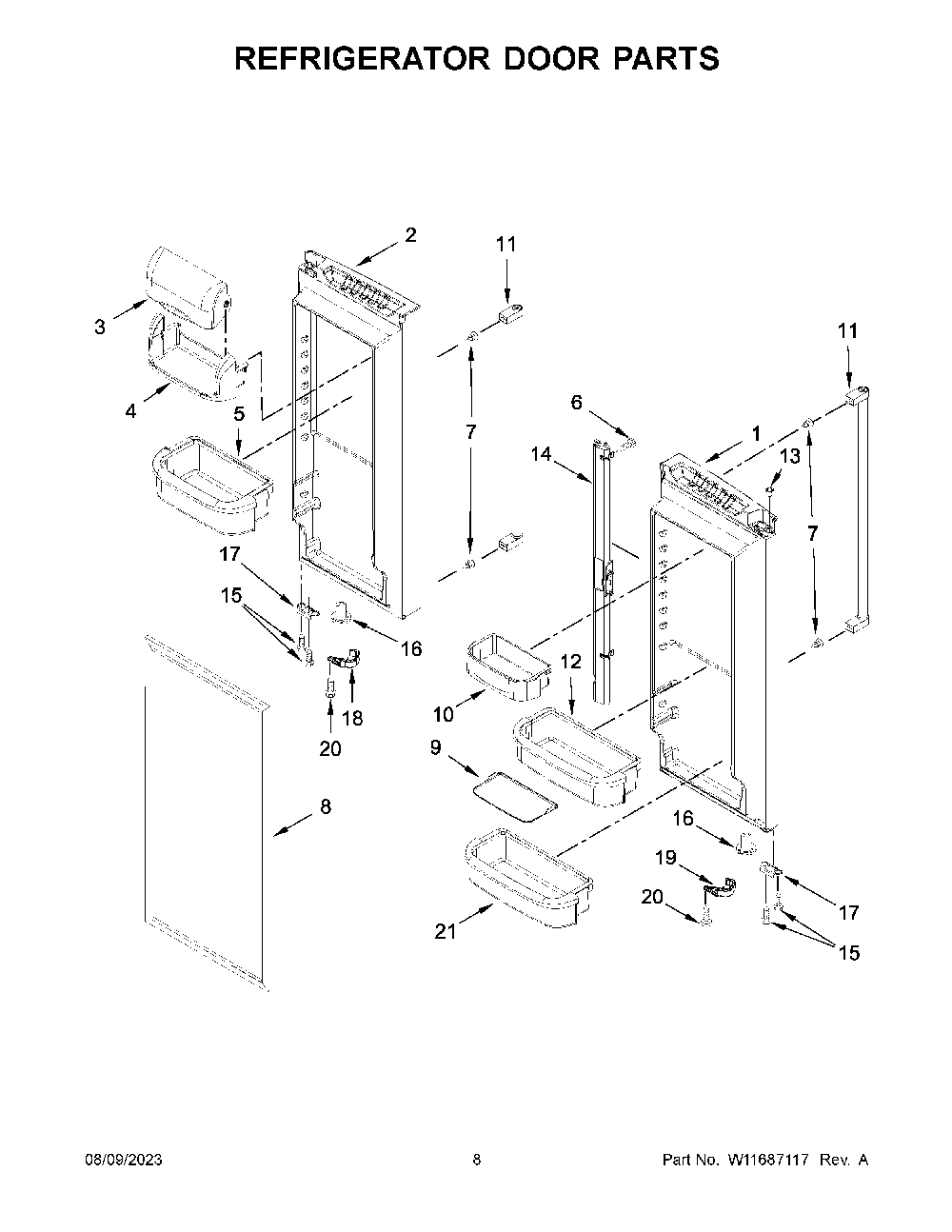 Refrigerator Door Parts Diagram and Parts List for KRFF302EBS05  KitchenAid Refrigerator