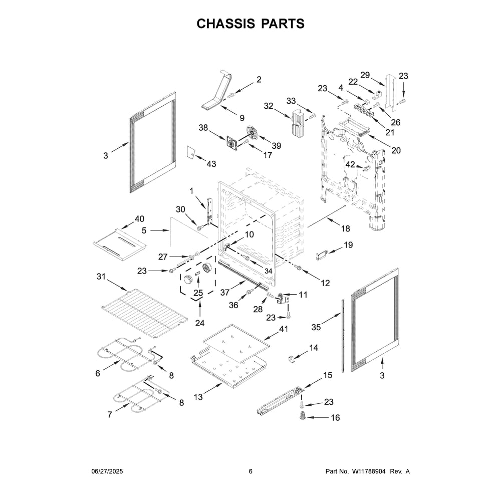 Chassis Parts Diagram and Parts List for YWFES4530SS0  Whirlpool Range
