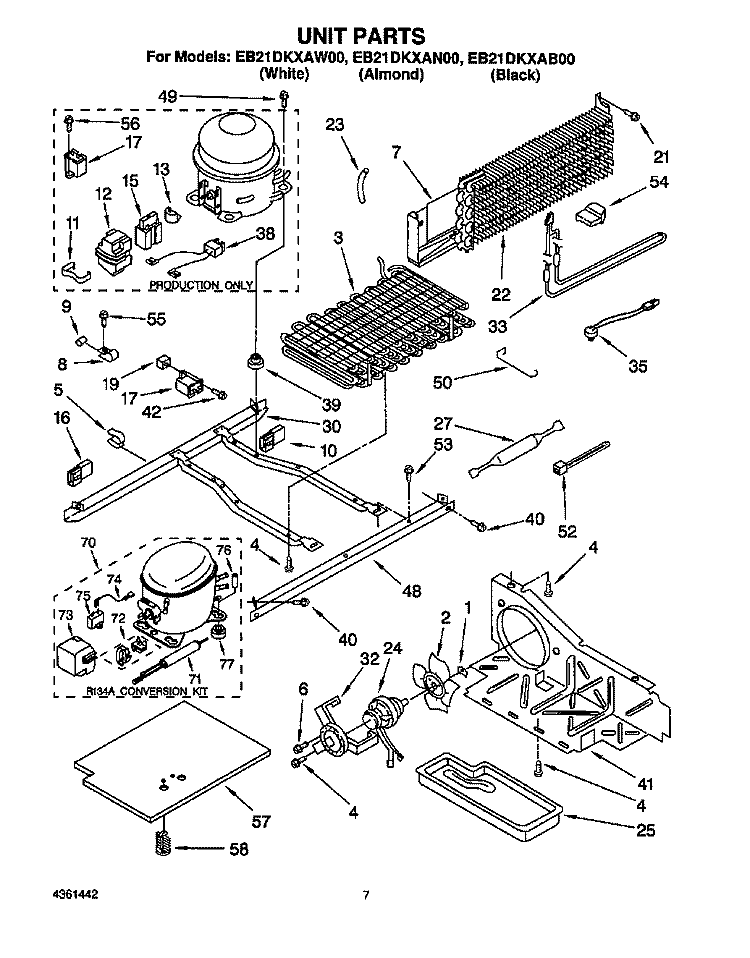 UNIT Diagram and Parts List for EB21DKXAB00  Whirlpool Refrigerator