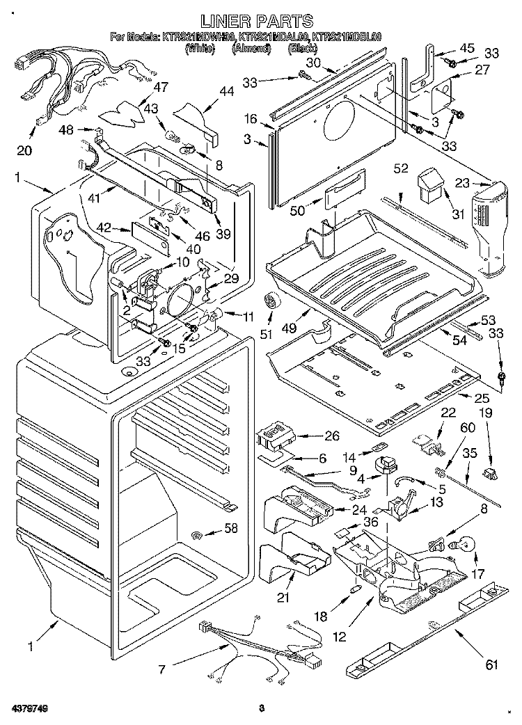 LINER Diagram and Parts List for KTRS21MDBL00  KitchenAid Refrigerator