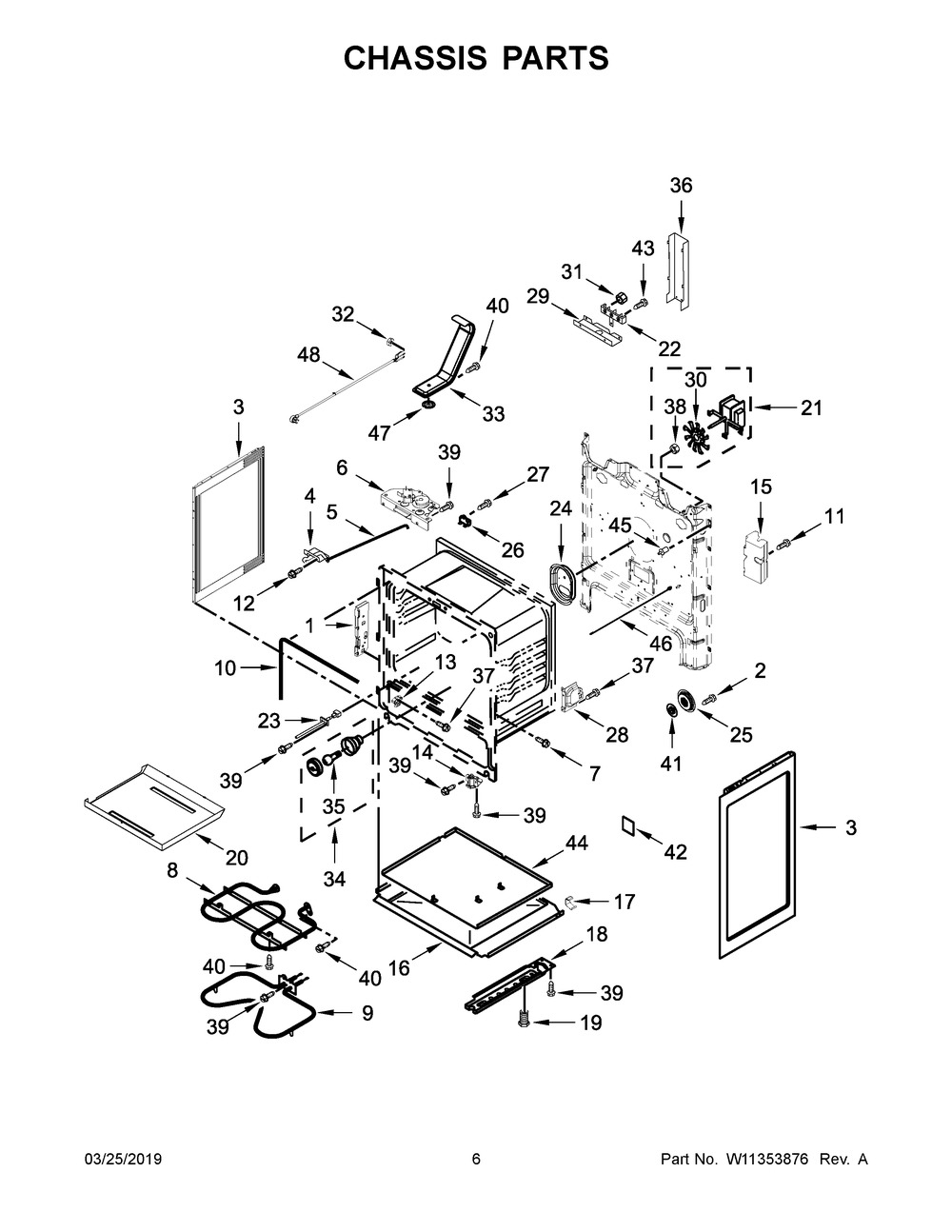 Chassis Parts Diagram and Parts List for YWFE520S0FS2  Whirlpool Range