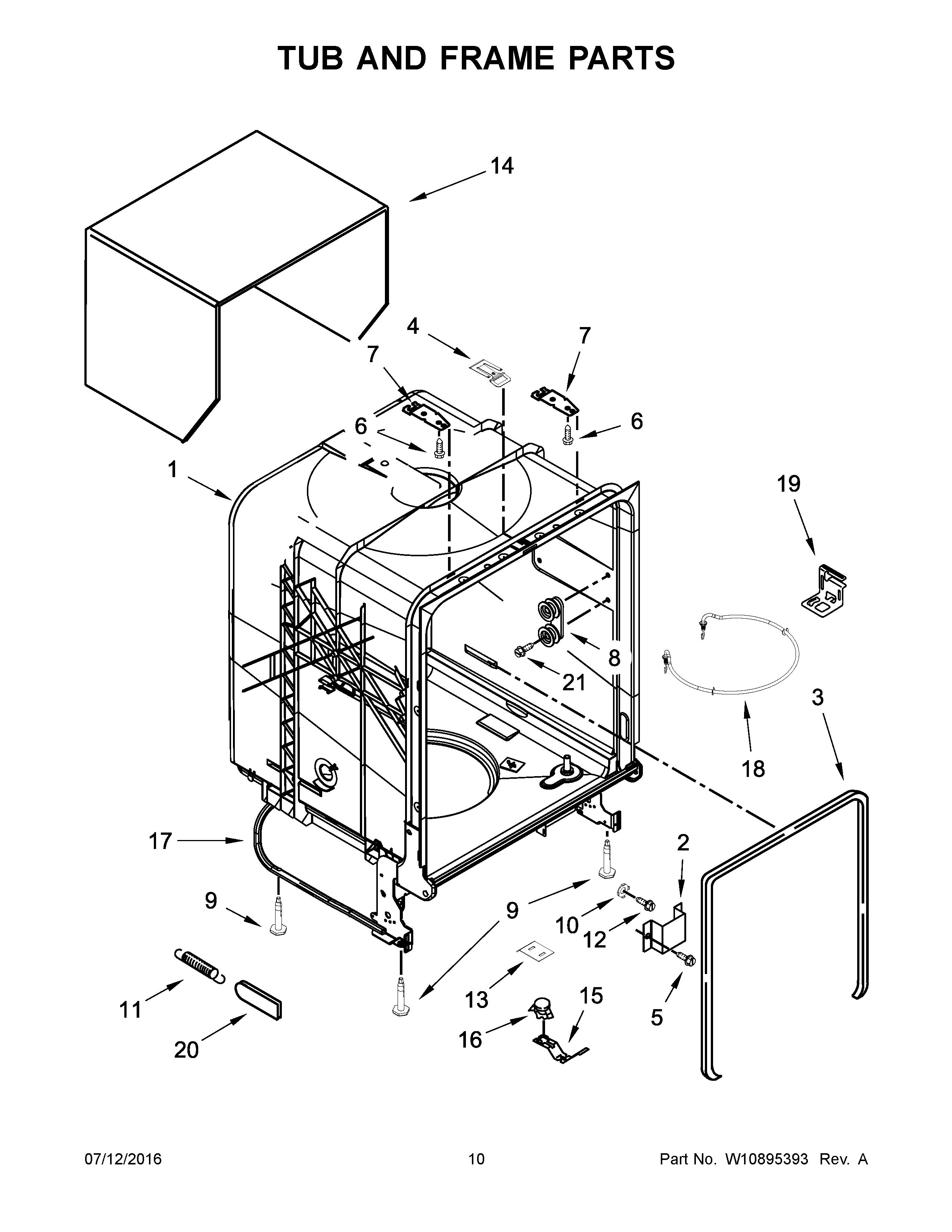 Tub And Frame Parts Diagram and Parts List for 66514422N511  Kenmore Dishwasher