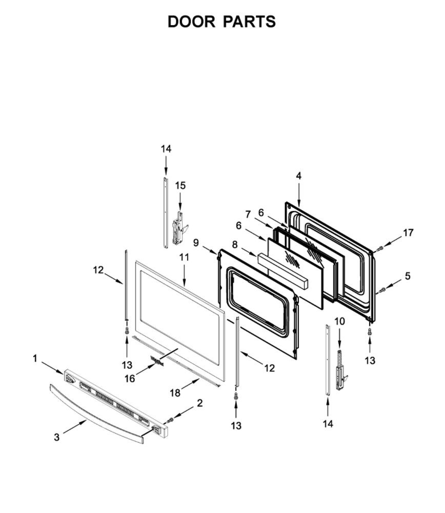 Door Parts Diagram and Parts List for WFG525S0JS1  Whirlpool Range