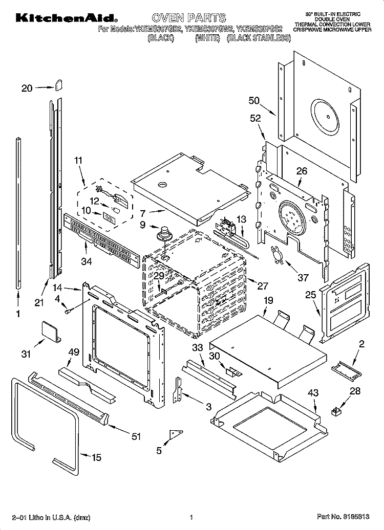 OVEN PARTS Diagram and Parts List for YKEMS307GW2  KitchenAid Microwave Oven Combo