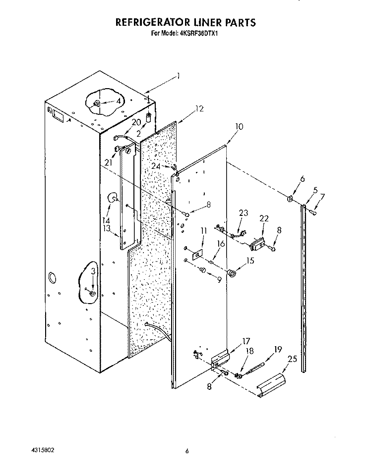 REFRIGERATOR LINER Diagram and Parts List for 4KSRF36DTX1  KitchenAid Refrigerator