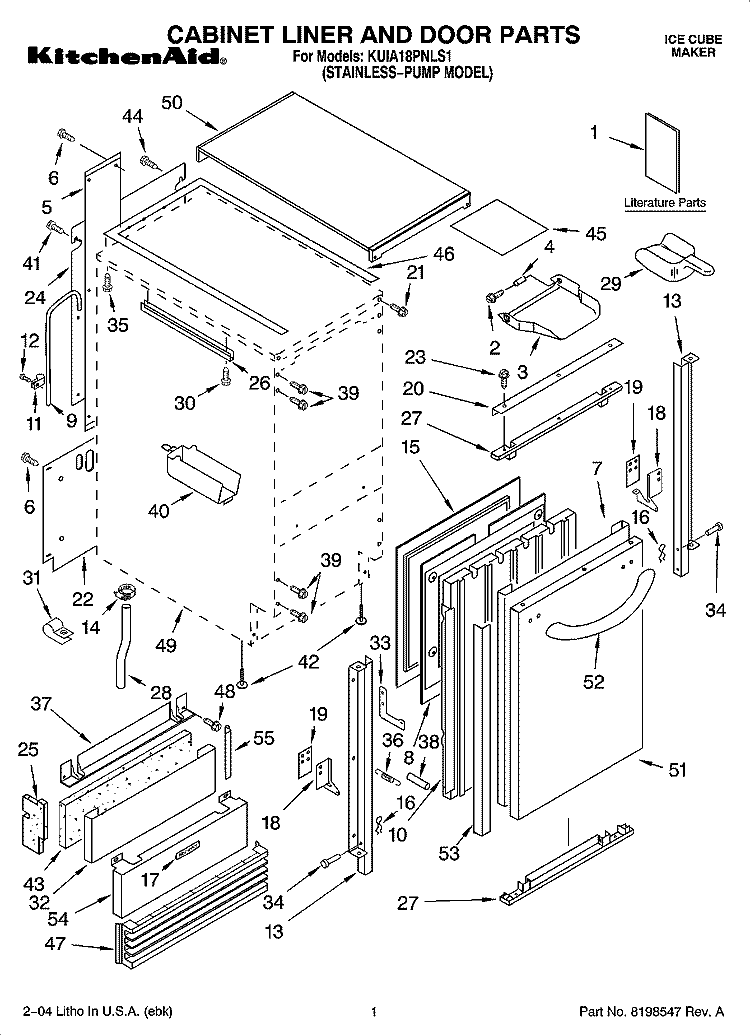 CABINET LINER AND DOOR PARTS Diagram and Parts List for KUIA18PNLS1  KitchenAid Ice Maker
