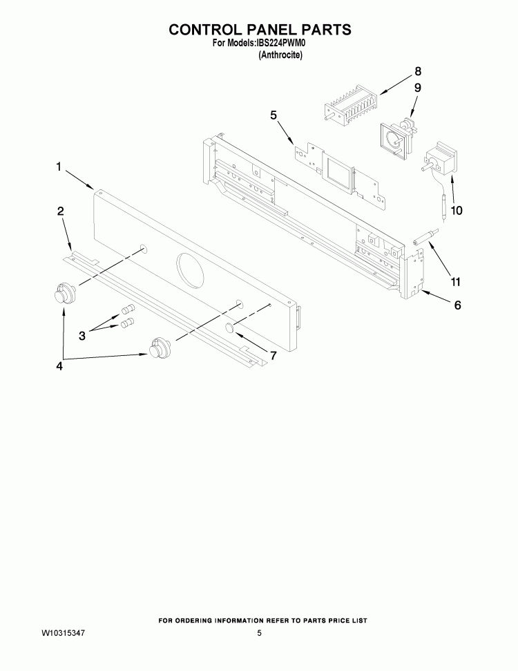 CONTROL PANEL PARTS Diagram and Parts List for IBS224PWM0  Whirlpool Wall Oven