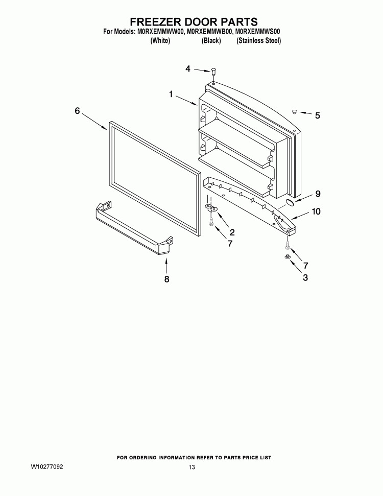 FREEZER DOOR PARTS Diagram and Parts List for M0RXEMMWS00  Whirlpool Refrigerator