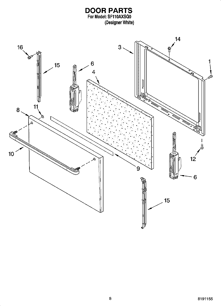 DOOR PARTS, OPTIONAL PARTS Diagram and Parts List for SF110AXSQ0  Whirlpool Range