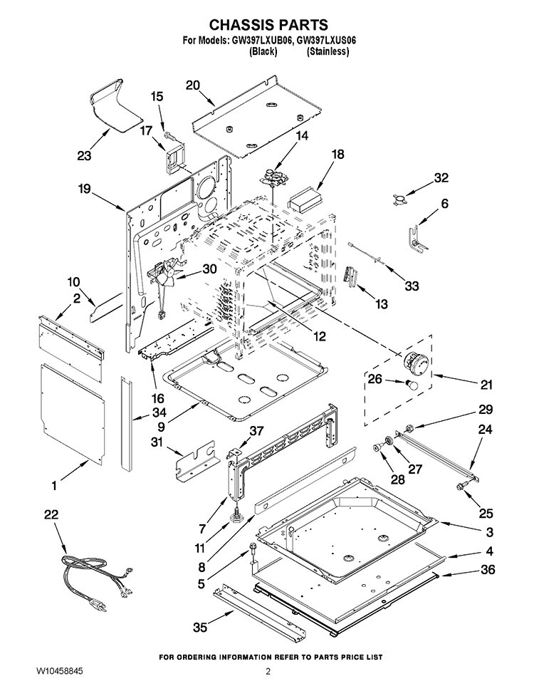 CHASSIS PARTS Diagram and Parts List for GW397LXUS06  Whirlpool Range