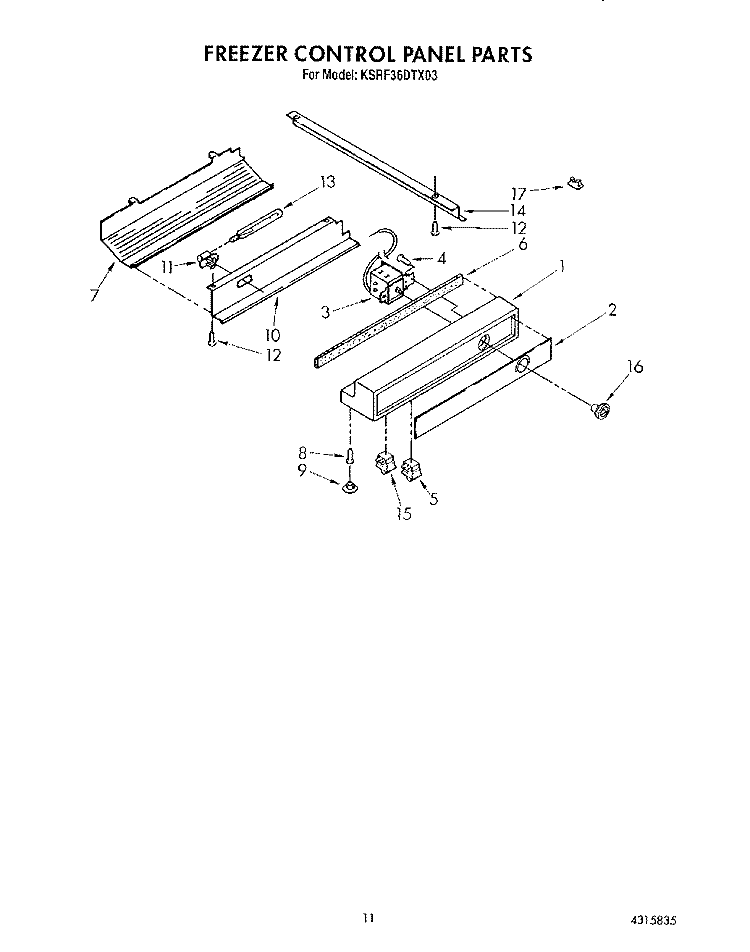 FREEZER CONTROL PANEL Diagram and Parts List for KSRF36DTX03  KitchenAid Refrigerator