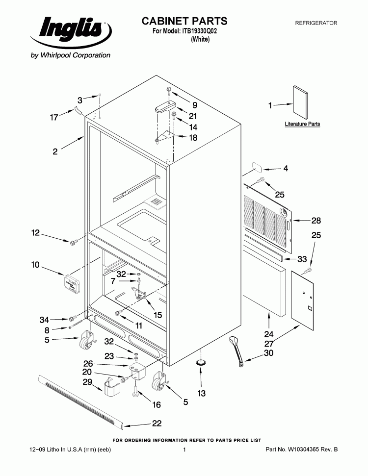 CABINET PARTS Diagram and Parts List for ITB19330Q02  Inglis Refrigerator