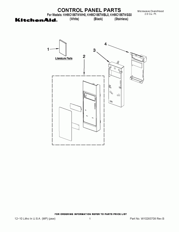 CONTROL PANEL PARTS Diagram and Parts List for KHMC1857WSS0  KitchenAid Microwave