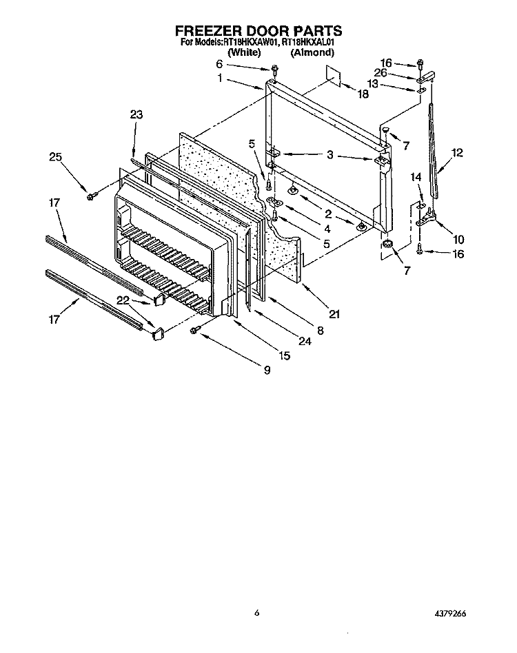 FREEZER DOOR Diagram and Parts List for RT18HKXAW01  Roper Refrigerator