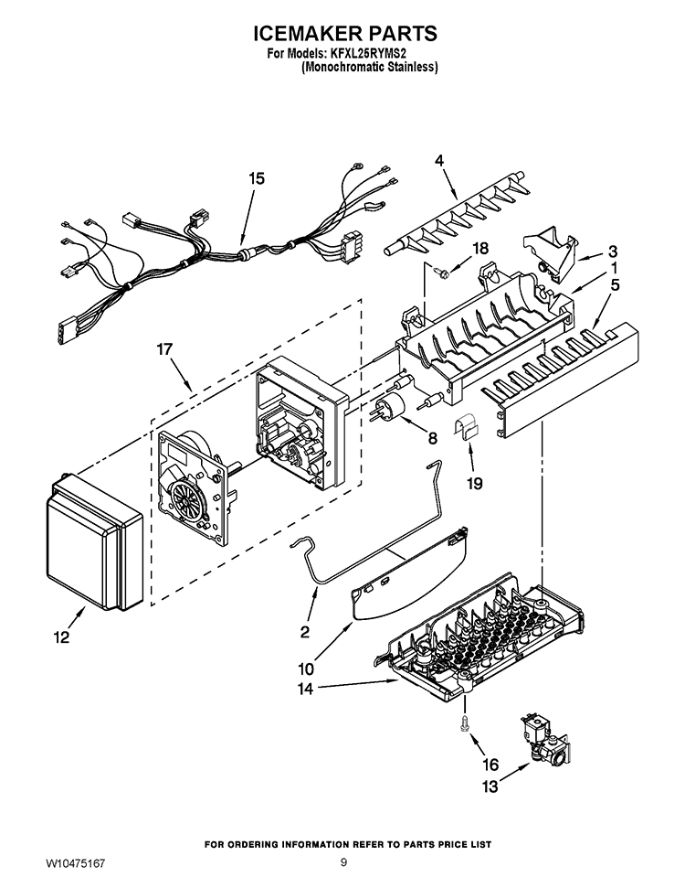 ICEMAKER PARTS Diagram and Parts List for KFXL25RYMS2  KitchenAid Refrigerator