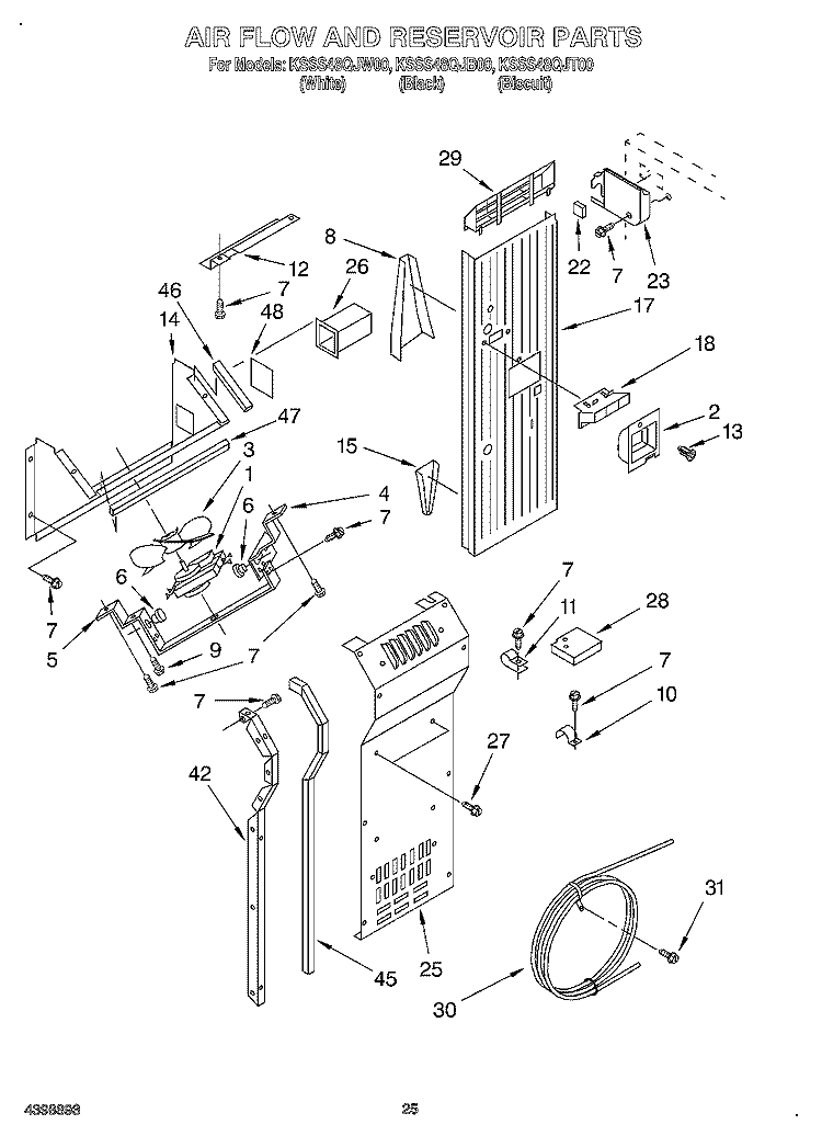 AIR FLOW AND RESERVOIR Diagram and Parts List for KSSS48QJB00  KitchenAid Refrigerator