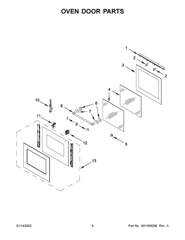 Oven Door Parts Diagram and Parts List for WOS52ES4MB00  Whirlpool Wall Oven