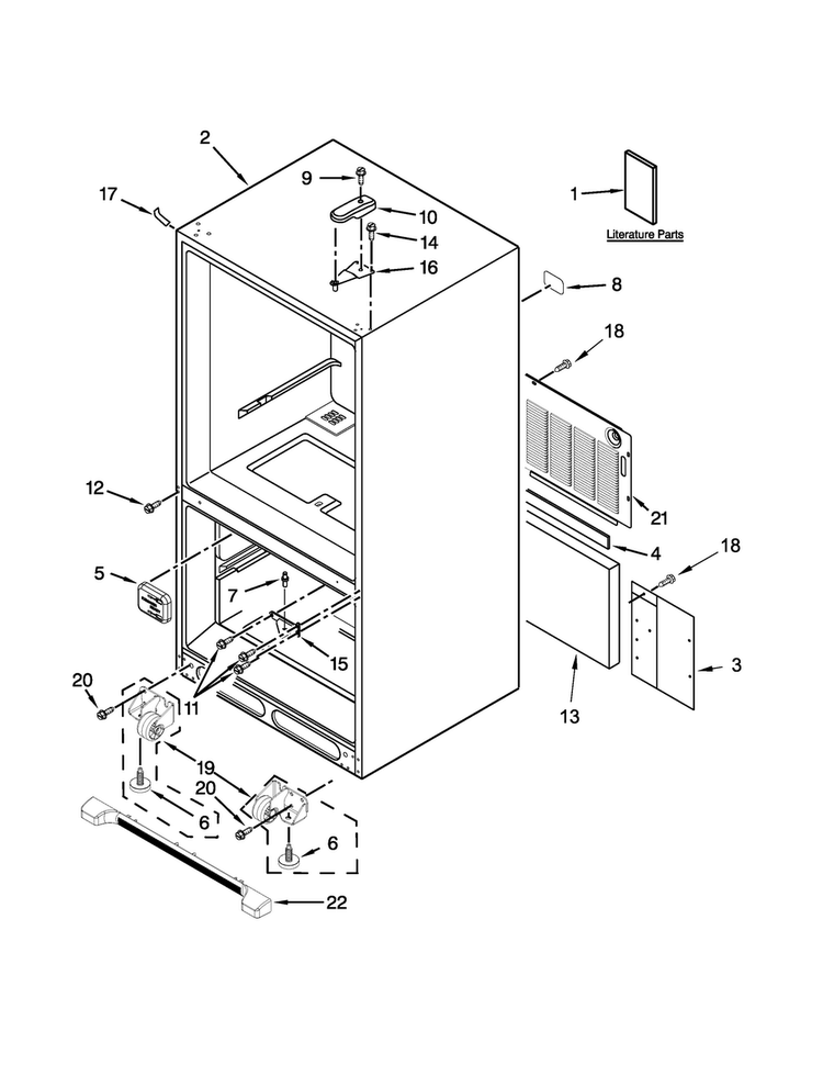 Cabinet Parts Diagram and Parts List for WRB329LFBM00  Whirlpool Refrigerator