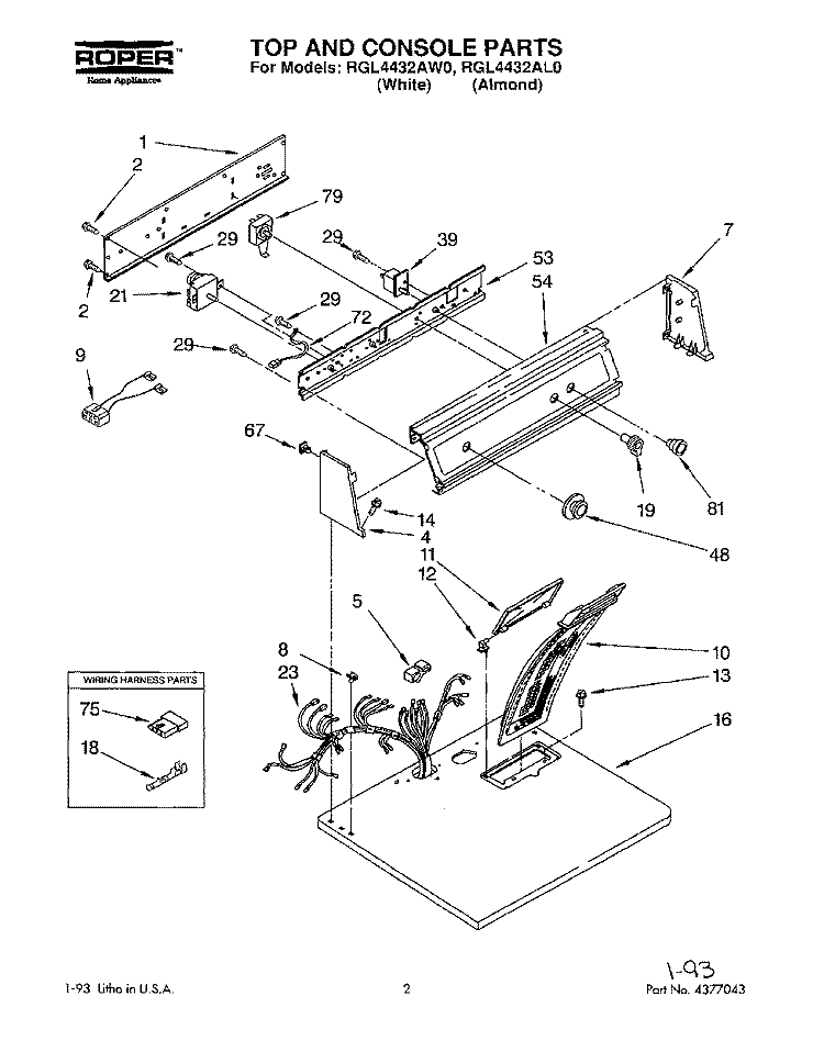 SECTION Diagram and Parts List for RGL4432AW0  Roper Dryer