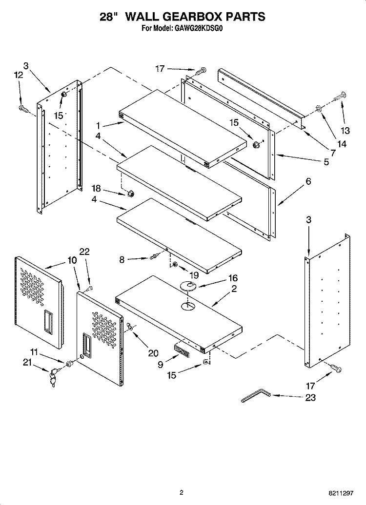 28`` WALL GEARBOX PARTS Diagram and Parts List for GAWG28KDSG0  Whirlpool Cabinet
