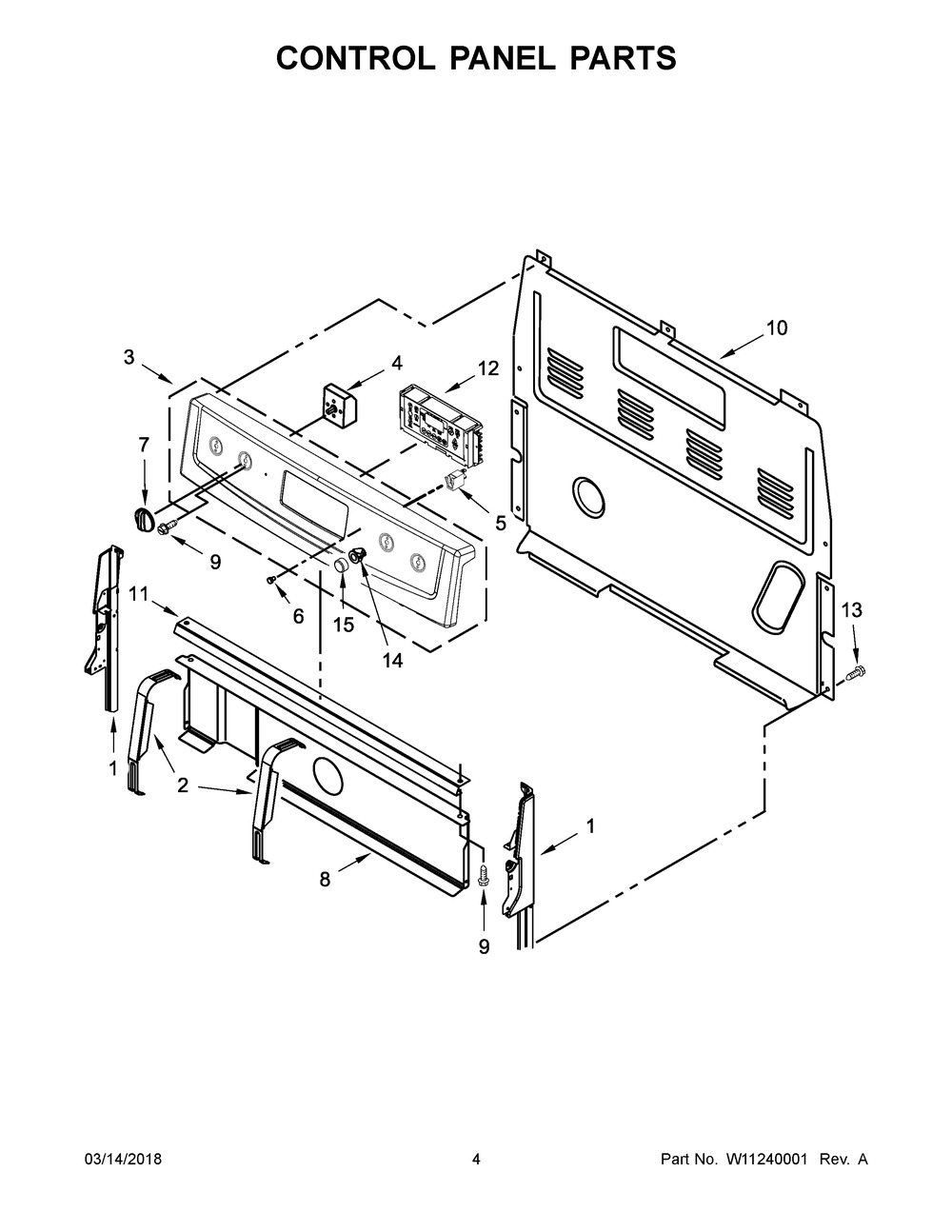 Control Panel Parts Diagram and Parts List for WFE540H0ES2  Whirlpool Range