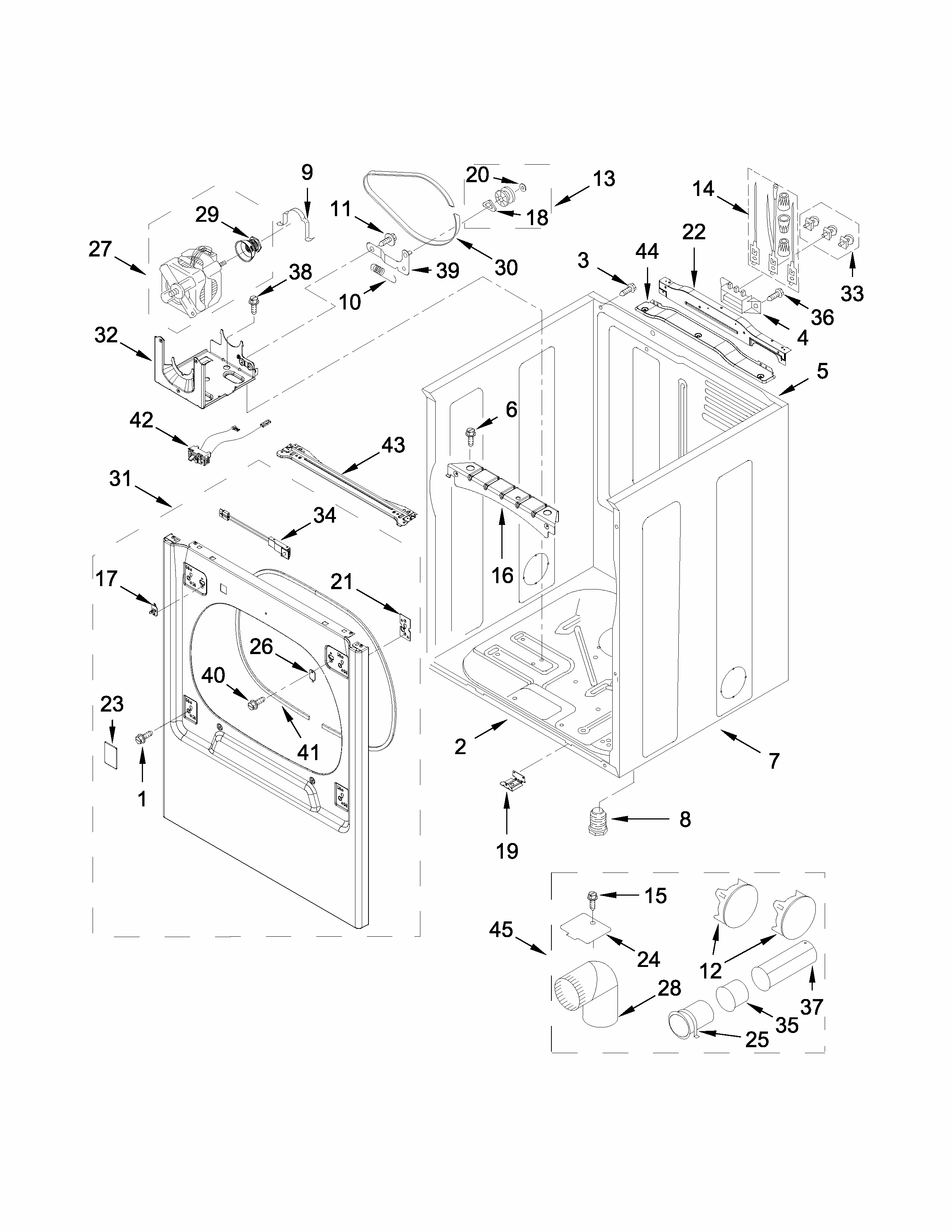 Cabinet Parts Diagram and Parts List for 11069133411  Kenmore Dryer