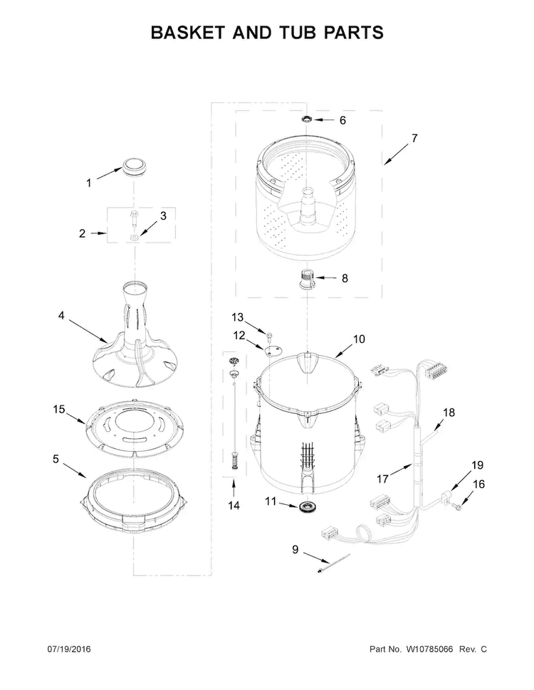 Basket And Tub Parts Diagram and Parts List for ITW4671EW0  Inglis Washer