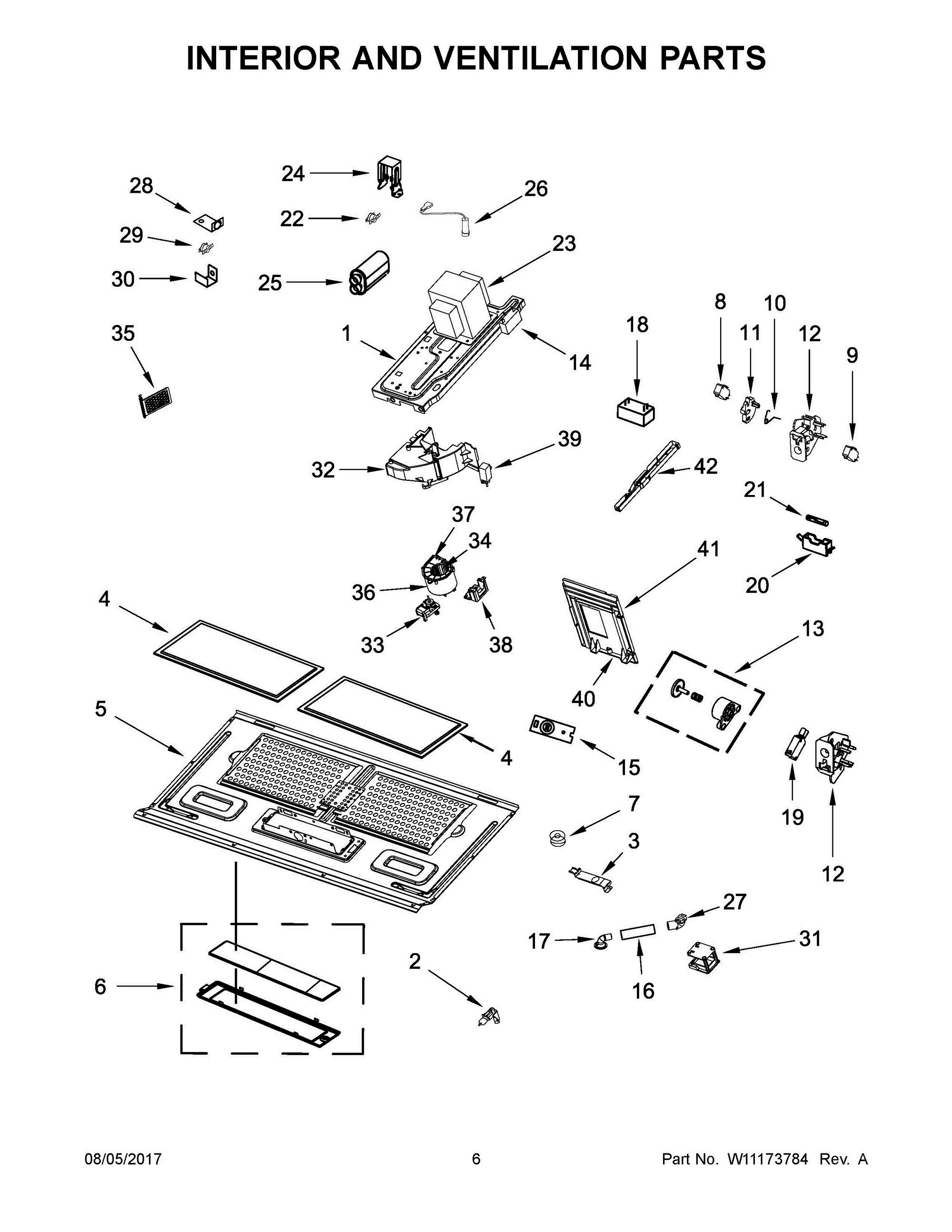 04 - INTERIOR AND VENTILATION PARTS Diagram and Parts List for YWMH76719CB1  Whirlpool Microwave