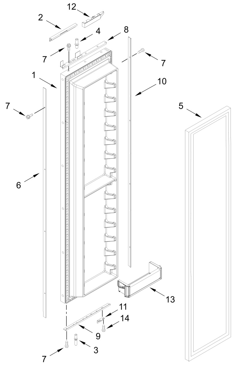 Freezer Door Parts Diagram and Parts List for JBSFS42NMX25  Whirlpool Refrigerator