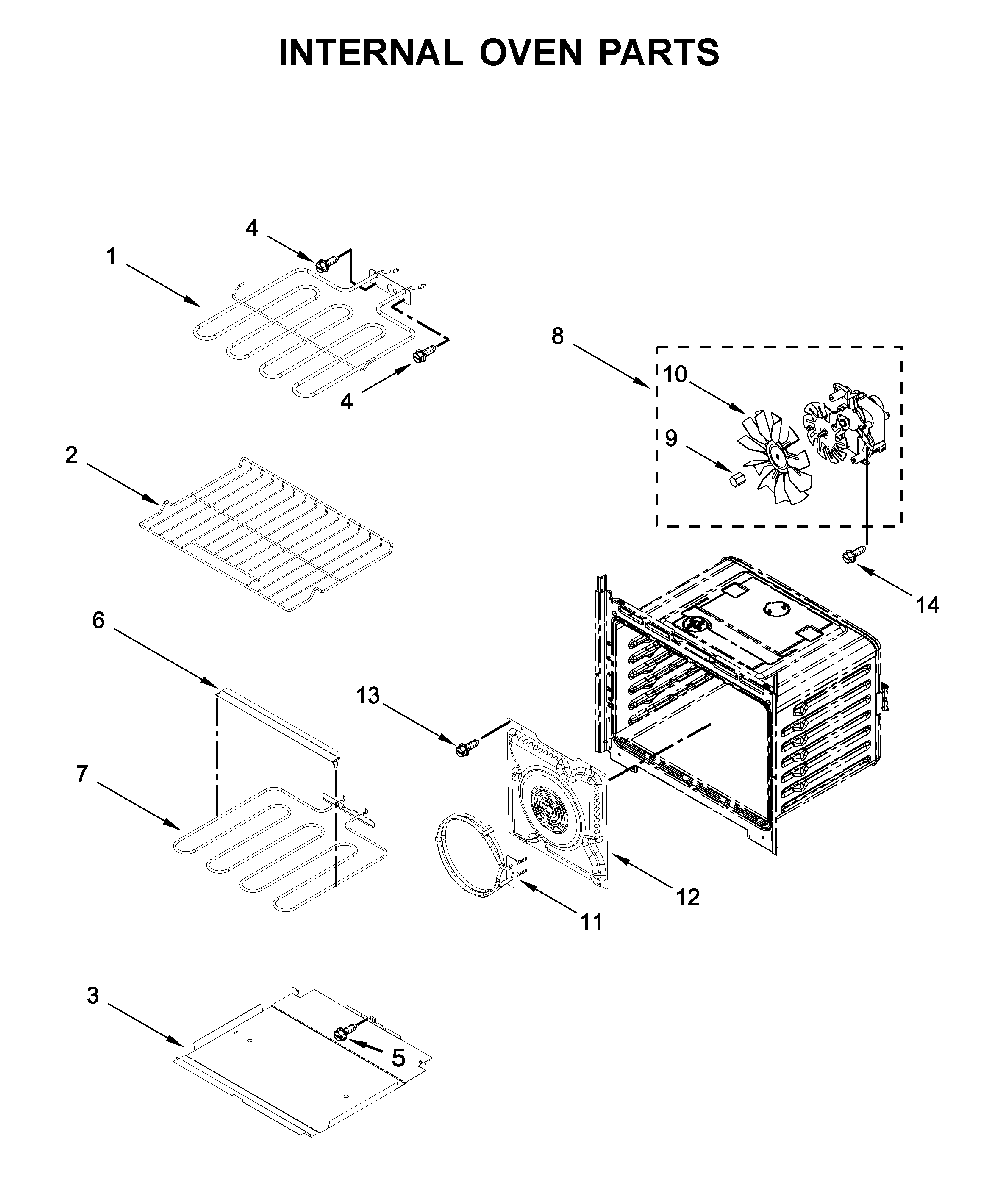 Internal oven parts Diagram and Parts List for WOD77EC0HS02  Whirlpool Wall Oven