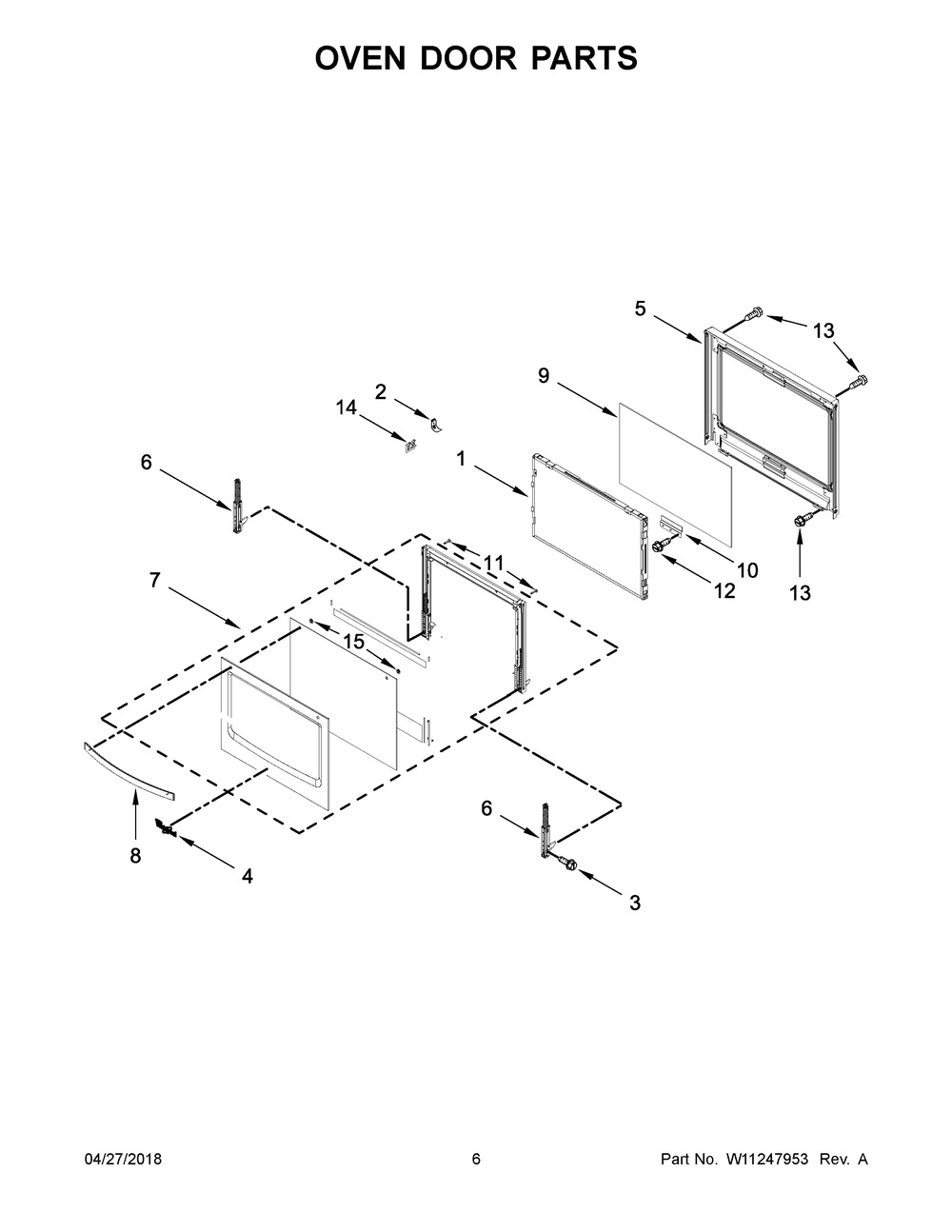 Oven Door Parts Diagram and Parts List for WOC54EC0HB01  Whirlpool Microwave Oven Combo