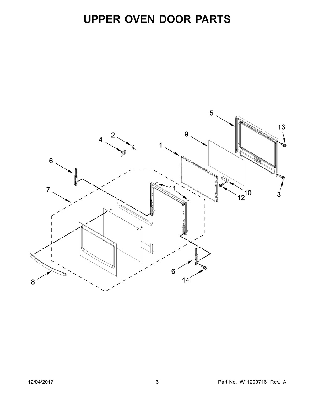 Upper Oven Door Parts Diagram and Parts List for WOD51EC0HS00  Whirlpool Wall Oven