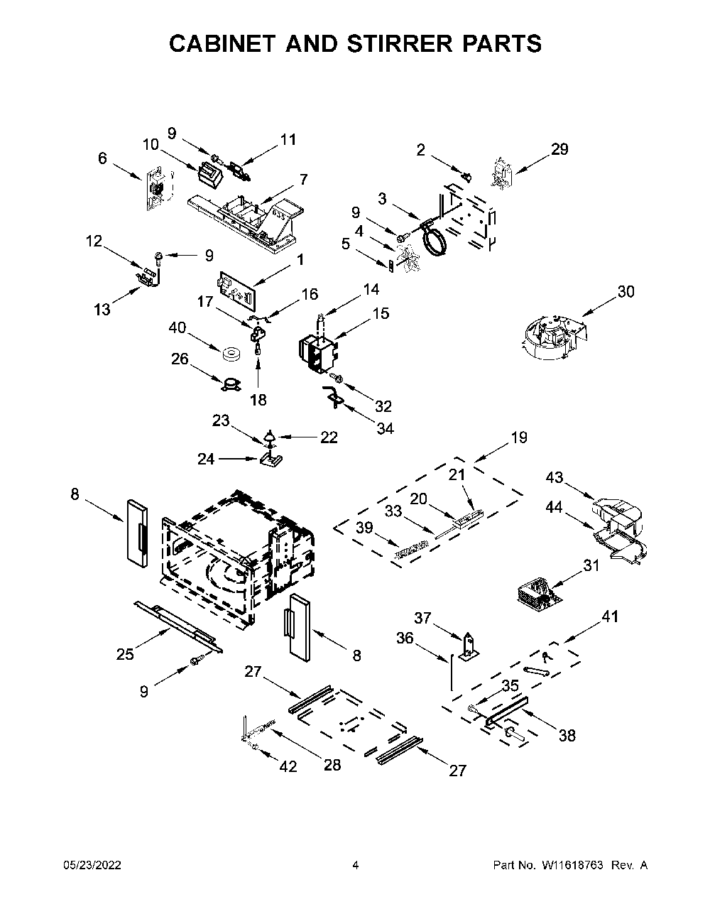 Cabinet And Stirrer Parts Diagram and Parts List for KOCE900HBS20  KitchenAid Microwave Oven Combo