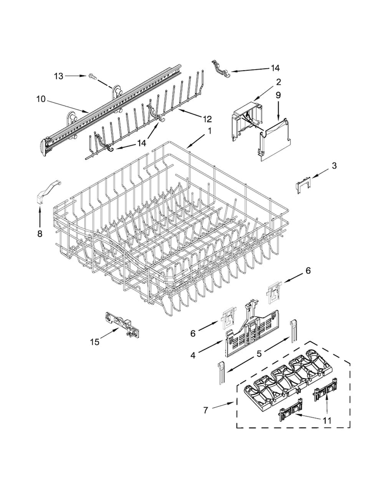 Upper Rack And Track Parts Diagram and Parts List for WDT920SADE0  Whirlpool Dishwasher