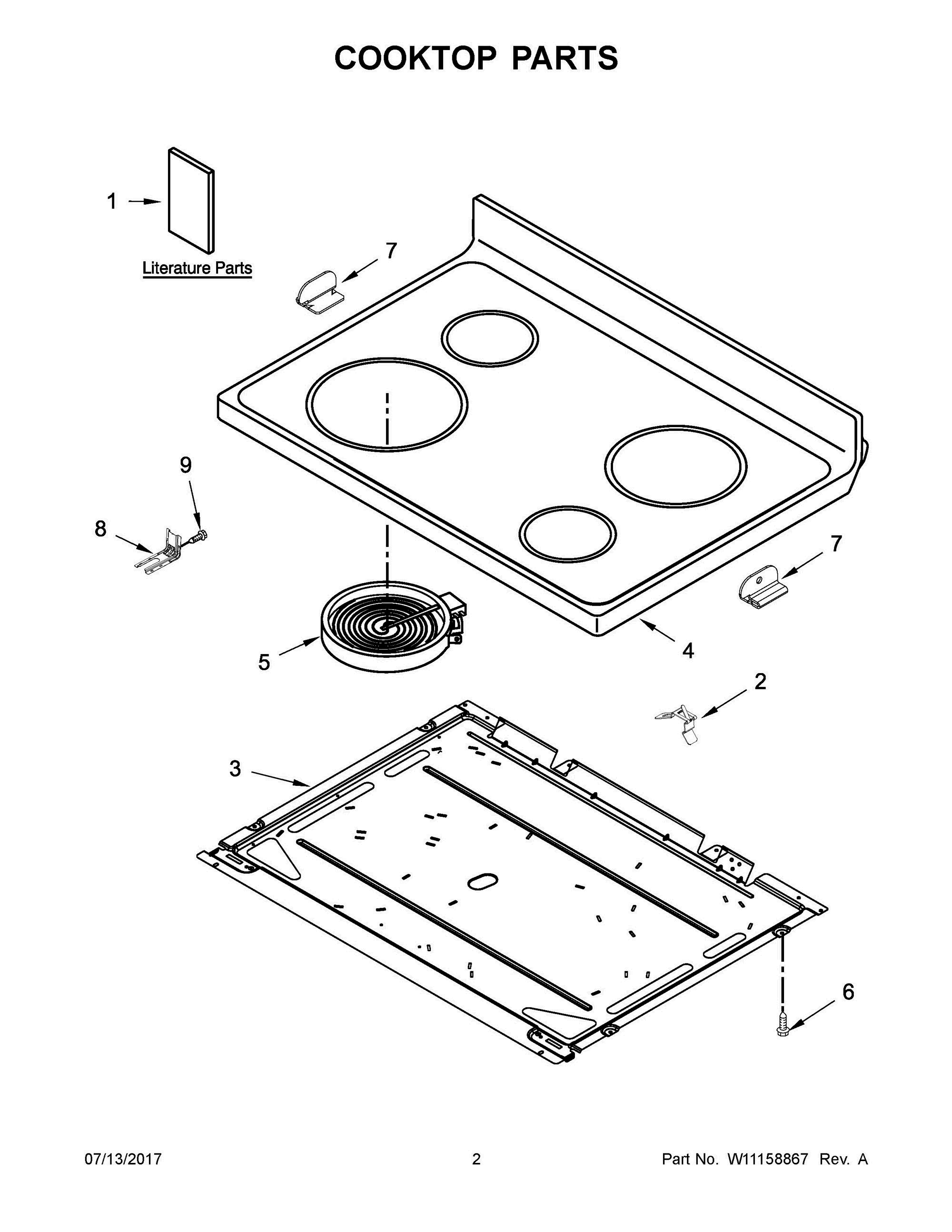 02 - COOKTOP PARTS Diagram and Parts List for YAER6303MFW1  Whirlpool Range