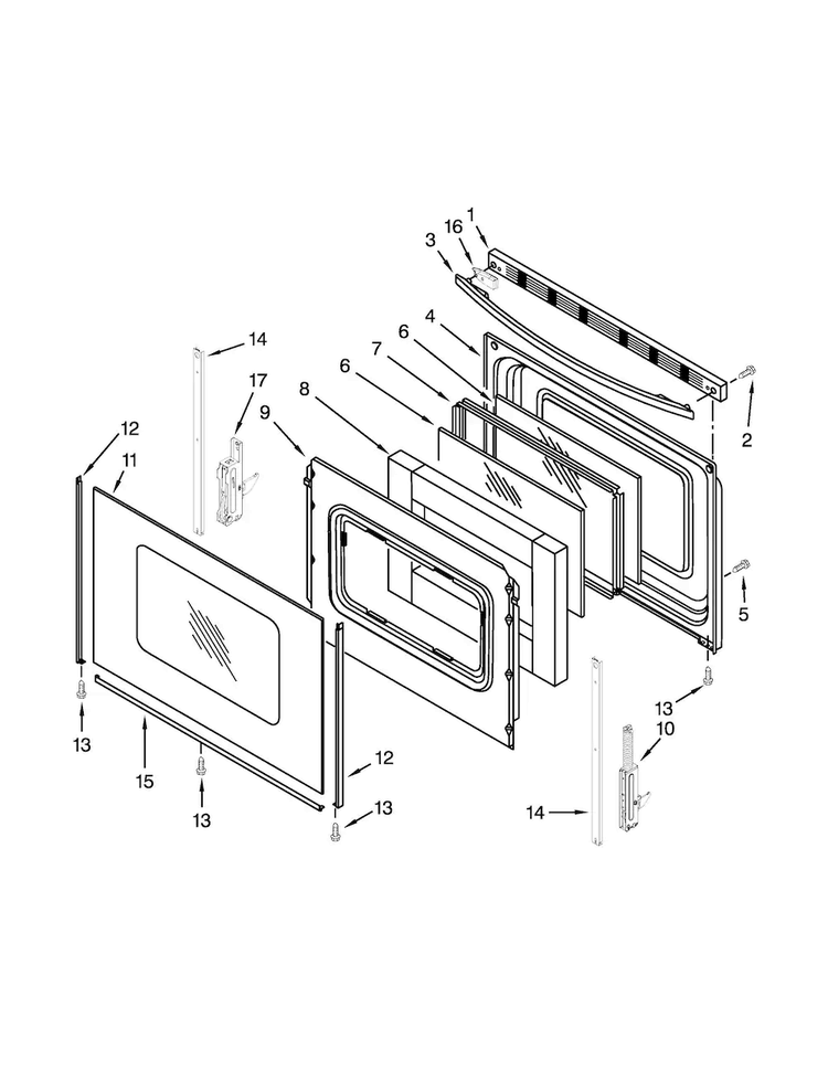 Door Parts Diagram and Parts List for WFG524SLAW2  Whirlpool Range