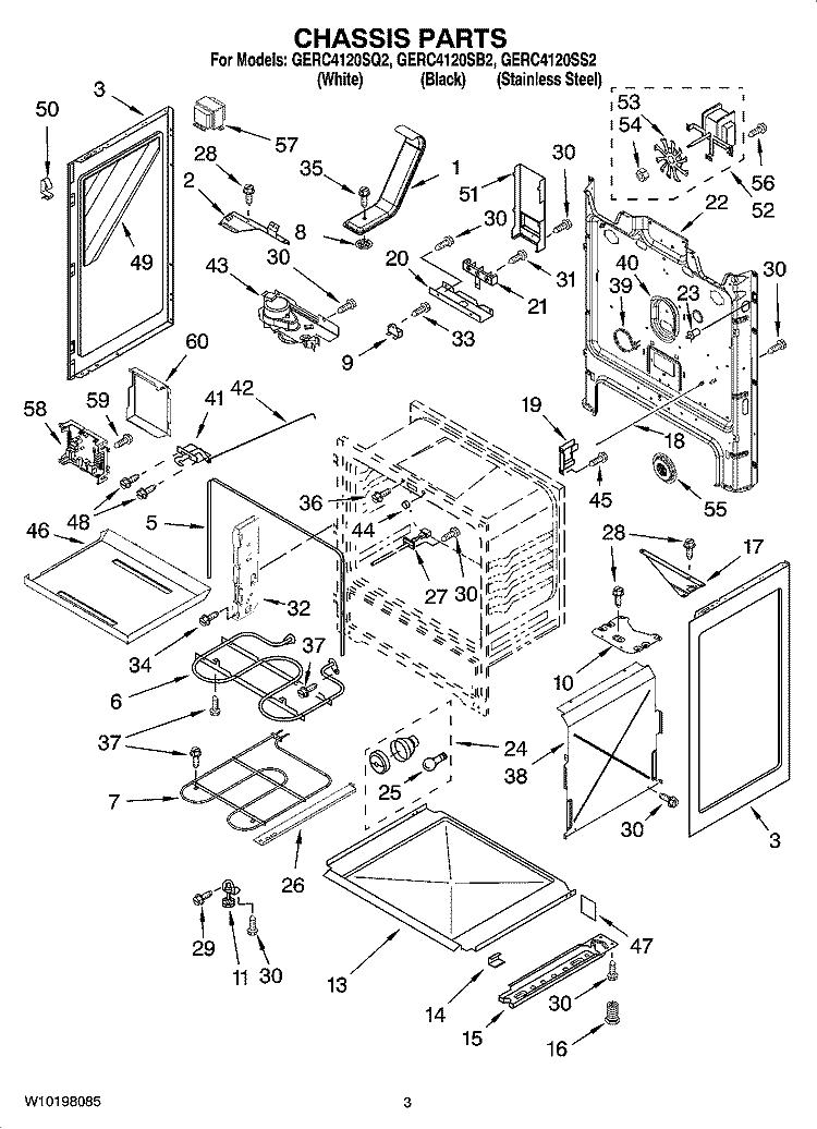 CHASSIS PARTS Diagram and Parts List for GERC4120SB2  Whirlpool Range