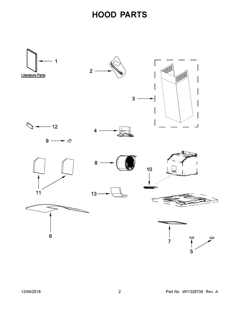 Hood Parts Diagram and Parts List for WVW51UC0FS2  Whirlpool Range Hood