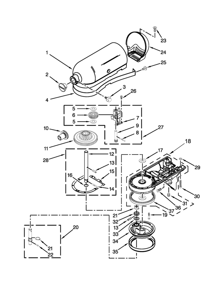 Case, Gearing And Planetary Unit Parts Diagram and Parts List for KSM88PSQ3WH0  KitchenAid Mixer