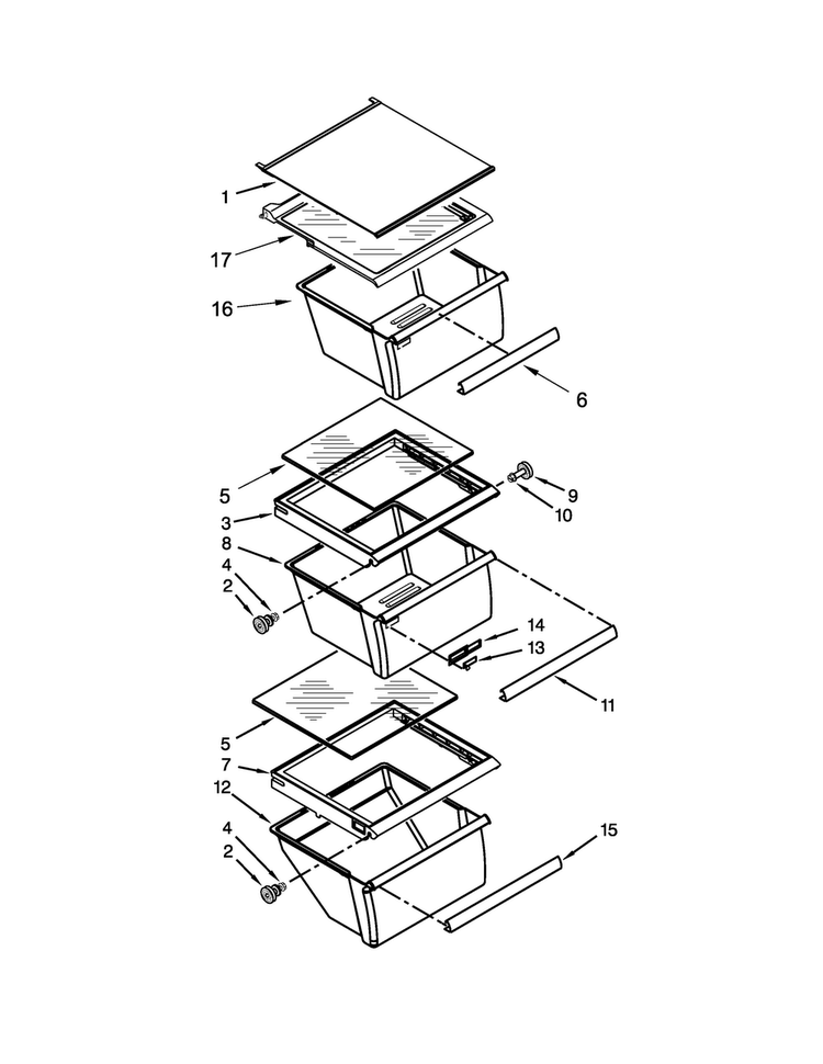 Refrigerator Shelf Parts Diagram and Parts List for WRS3L5FNDM00  Whirlpool Refrigerator