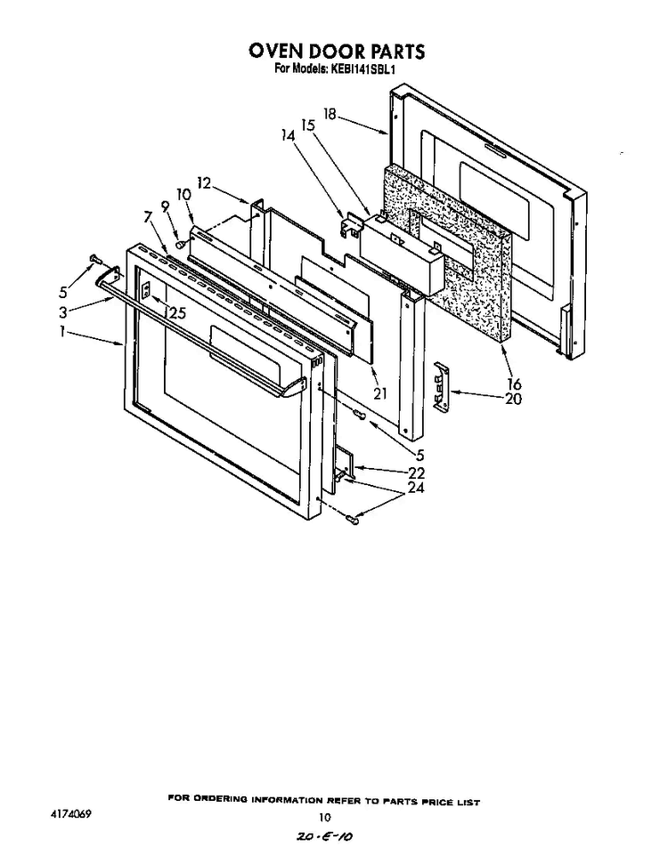 Oven Door Diagram and Parts List for KEBI141SBL1  KitchenAid Wall Oven