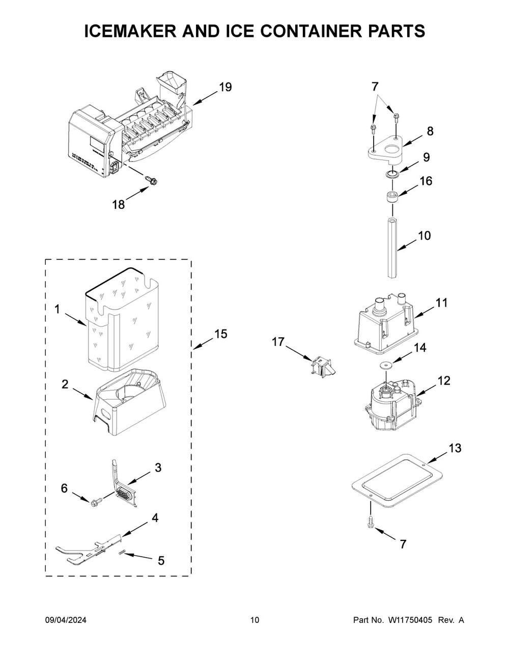 06 - Icemaker And Ice Container Parts Diagram and Parts List for KBSD702MPS01  Whirlpool Refrigerator