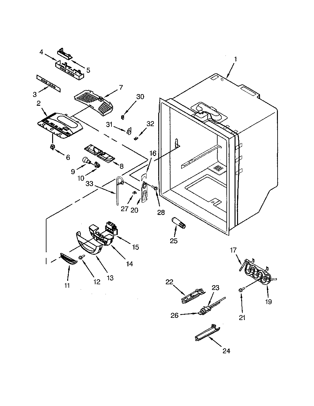 Refrigerator Liner Diagram and Parts List for KBFS20EVBL10  KitchenAid Refrigerator