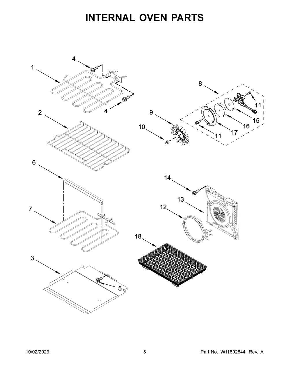 Internal Oven Parts Diagram and Parts List for WOEC7030PZ01  Whirlpool Microwave Oven Combo