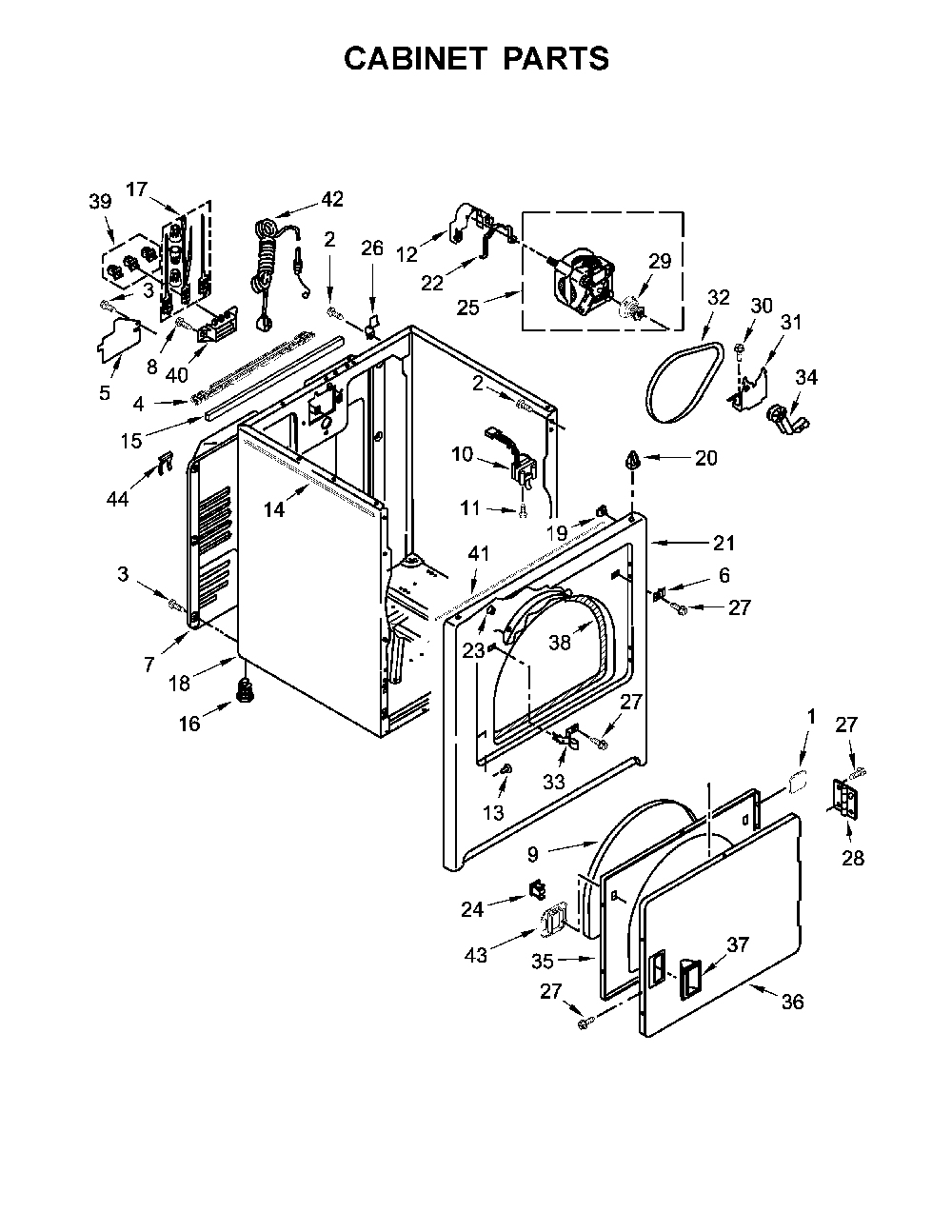 Cabinet parts Diagram and Parts List for 110C66132411  Kenmore Dryer